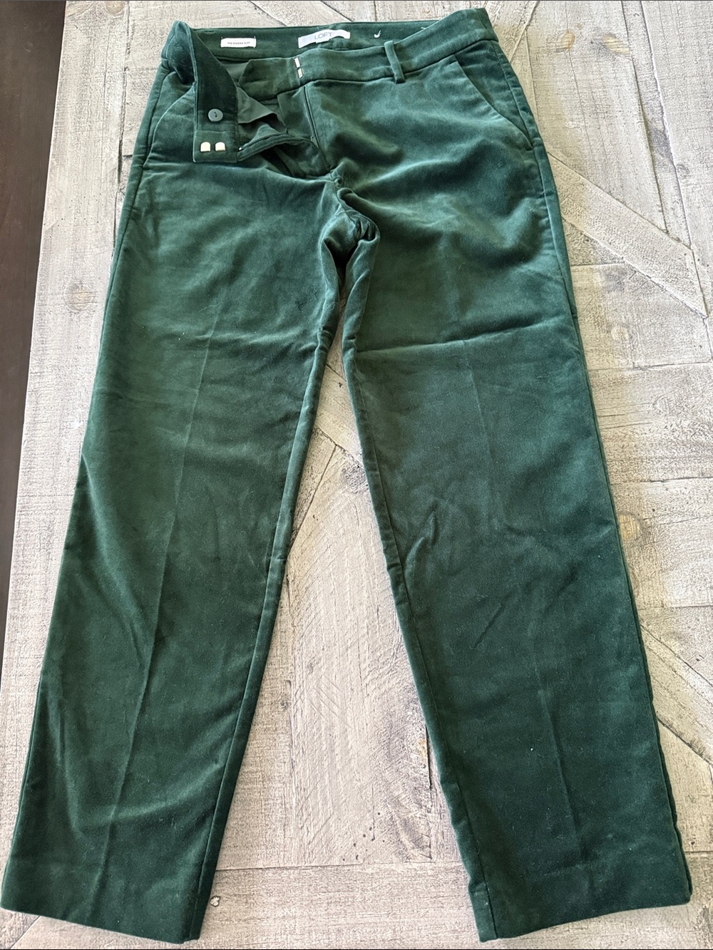 LOFT Forest Green Velvet Straight-Leg Pants